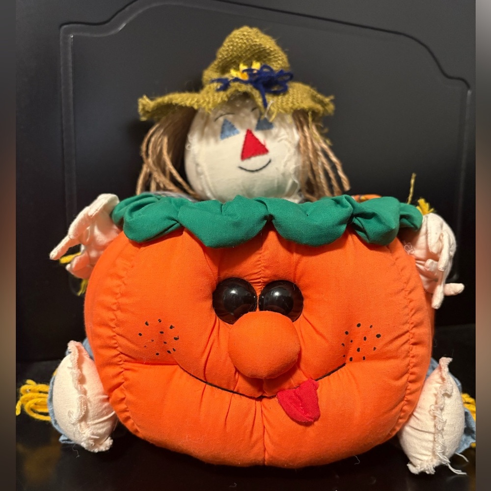 Vintage 90’s Pumpkin Scarecrow Halloween Plush Candy Bowl